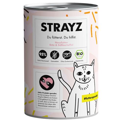 24x 400g STRAYZ BIO Dose Bio-Ente & Bio-Süßkartoffel Katzenfutter nass