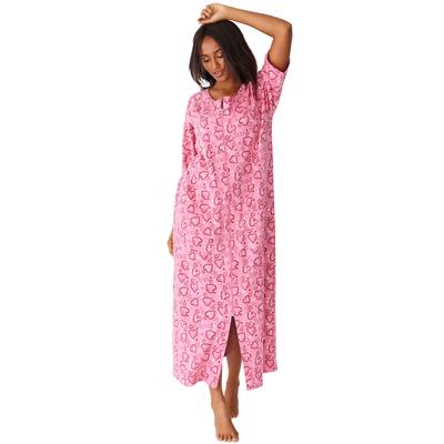 Plus Size Women's Long French Terry Zip-Front Robe by Dreams & Co. in Pink Hearts (Size 1X)