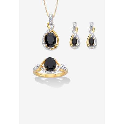 Women's Oval Genuine Onyx And Diamond Accent Gold-Plated Silver Necklace Set 18" by PalmBeach Jewelry in Black (Size 8)