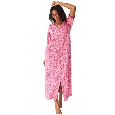 Plus Size Women's Long French Terry Zip-Front Robe by Dreams & Co. in Pink Hearts (Size 6X)