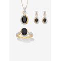 Women's Oval Genuine Onyx And Diamond Accent Gold-Plated Silver Necklace Set 18" by PalmBeach Jewelry in Black (Size 6)