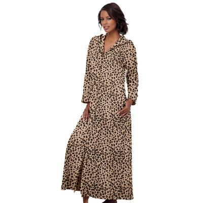Plus Size Women's Long Hooded Fleece Sweatshirt Robe by Dreams & Co. in Classic Leopard (Size 2X)