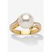 Women's .16 Tcw Round Simulated Pearl Cubic Zirconia Accent Yellow Gold-Plated Ring by PalmBeach Jewelry in Gold (Size 7)