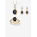 Women's Oval Genuine Onyx And Diamond Accent Gold-Plated Silver Necklace Set 18" by PalmBeach Jewelry in Black (Size 7)