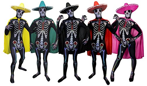 ILOVEFANCYDRESS DAY OF THE DEAD SUGAR SKULL COSTUME WITH RED SOMBRERO AND CAPE - PERFECT HALLOWEEN OR DAY OF THE DEAD - SIZE: MEDIUM