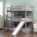 Twin-Over-Twin-Over-Twin Triple Bed with Built-in Ladder and Slide, Triple Bunk Bed with Guardrails, White