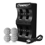 CT-ENERGY Lithium Coin Battery Charger with Rechargeable 2032 Batteries 4 Pack 3.6V Replace CR2032