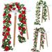 Artificial Fake Rose Silk Flower with Green Leaf Vine Plastic Hanging Vine Garland Artificial Floral Wreath Wedding Party Garden Wall Valentine Decoration(Pink 2pcs)