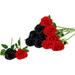 Zukuco 12 Pcs Artificial Roses Flowers Silk Flower Bouquet Fake Single Stem with Long Stem for Home Wedding Party Garden Decoration (Black and Red)