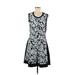 DKNY Casual Dress - A-Line Scoop Neck Sleeveless: Black Floral Dresses - Women's Size Medium