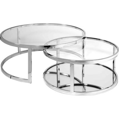 Couchtisch LEONIQUE, silber (chrom silber, glas), B:90cm H:35cm T:90cm, Tische, Couchtisch, 2 rund, Glas, Chromgestell, Sicherheitsglas, 90x35, 70x30 Image