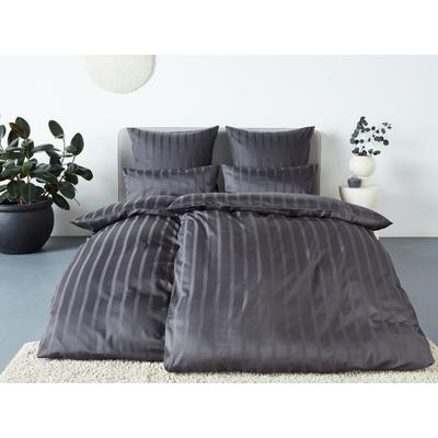Bettwäsche "Leonore", grau (anthrazit), B/L: 135cm x 200cm, , Mako-Satin, B/L: 80cm x 80cm, Mako-Satin, Obermaterial: 100% Baumwolle, LEGER HOME BY LENA GERCKE, Bettwäsche, Mako-Satin Streifen aus 100% Baumwolle, Größe ab 135x200 cm Image