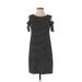 White House Black Market Casual Dress - Shift Cold Shoulder Short sleeves: Black Print Dresses - Women's Size X-Small