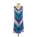Peter Nygard Casual Dress - A-Line V Neck Sleeveless: Blue Chevron/Herringbone Dresses - Women's Size Small Petite
