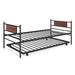 Costway Twin Size Metal Daybed with Trundle and Wood Grain Headboard