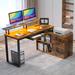 Ivy Bronx Ameliore 55.1" L Shaped Computer Desk w/ File Drawer, LED Lights & Keyboard Tray Wood in Brown | 35.1 H x 55.1 W x 41.3 D in | Wayfair