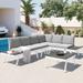 Aluminum Outdoor Patio Sectional Sofa Set with End Tables, Coffee Table and Furniture Clips for Backyard