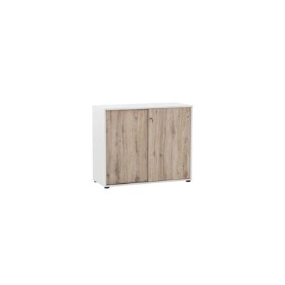 Möbelpartner Aktenschrank Pigeon Large | HxBxT 83,6x100x41cm | 2 Fächern & 2 abschließbare Schiebetüren | Weiß/Eiche | Büroschrank von PROREGAL Image