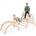 BommJokker Pikler Triangle Indoor Climbing Frame for Toddlers 3 in 1 Montessori Wooden Toddler Climbing Frame Set Toddlers Rock with Ramp and Arch Climbing Triangle(Natural, Large)