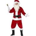 Smiffy's Men's Deluxe Santa Costume, Beard, Jacket, Trousers, Belt, Hat, Gloves & Boot Covers, Santa, Size: M, Colour: Red and White, 24502