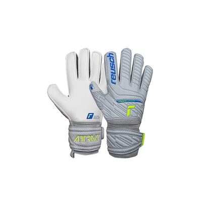 Torwarthandschuhe REUSCH "Attrakt Grip Finger Support" Gr. 8,5, grau (grau, gelb) Damen Handschuhe Sporthandschuhe