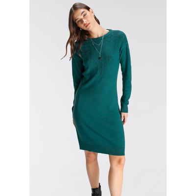 Strickkleid TAMARIS, Damen, Gr. 36, N-Gr, grün (pertol melange), Strick, Obermaterial: 50% Viskose, 28% Polyester, 22% Polyamid, modisch, figurumspielend mini, Rundhals, Langarm Rippbündchen, Kleider Image