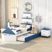 3-Pieces Bedroom Sets, Twin Size Boat-Shaped Platform Bed with Trundle and Two Nightstands