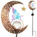 Garden Solar Light Moon Fairy Decorative LED Landscape Light Crackle Glass Globe Metal Stake Lamp Waterproof Fairy Solar Lamp for Garden Yard Pathway White Light