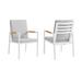 Benjara Dex 23 Inch Outdoor Dining Chair Set of 2 Light Gray Cushions White Frame