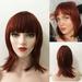 DOPI Auburn Dark Red Wig 16 Inches Medium Length Straight Layered Wigs with Fringe Bangs Synthetic Heat Resistant Wigs for Women Daily Party