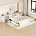 Modern Full Size Platform Bed with Twin size Trundle, Headboard with a Rolling Shelf
