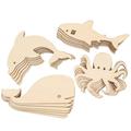 Blank wood slices 24pcs of 4 Style Marine Animals Pieces Wooden Button Adorable Wood Slice Decorative Wood Chip for Home DIY (Octopus +Whale +Shark +Dolphin 6pcs for Each)
