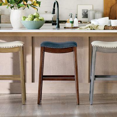 Julien Bar & Counter Stool - Counter Height (23"H Seat), Light Chestnut, Bonded Leather, Light Chestnut/Marbled Bone/Counter Height - Grandin Road