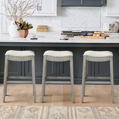 Julien Bar & Counter Stool - Counter Height (23"H Seat), Black Walnut, Quilted Bonded Leather, Black Walnut/Quilted Dove Gray/Counter Height - Grandin Road