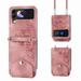 Decase for Samsung Galaxy Z Flip 4 Shoulder Crossbody Wallet Case with Card Slots Floral Embossed PU Leather Wallet Flip Protective Kickstand Wrist Strap Cover pink