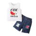 12 Months Toddler Baby Girls Clothes Baby Girls Outfits 12-18 Months Toddler Baby Girls Sleeveless Letter Print Top Denim Ripped Shorts 2PCS Set White