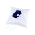 20*20cm Embellished Wedding Ring Pillow Cushion Pearl Flower Decorated Ring Bearer Pillow (Blue & White Flower)