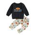 Halloween Toddler Baby Boy 2Pcs Sets Pumpkin Print Long Sleeve Crew Neck Sweatshirt with Elastic Waist Sweatpants Fall Clothes