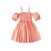 Frobukio Kids Little Girls Summer Dress Casual Sling Dress Short Sleeve Off Shoulder Pleated Dress Princess Dress