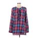 American Eagle Outfitters Casual Dress - Shift High Neck Long sleeves: Blue Plaid Dresses - Women's Size 6