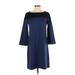 Gap Casual Dress - A-Line Crew Neck 3/4 sleeves: Blue Color Block Dresses - Women's Size Small