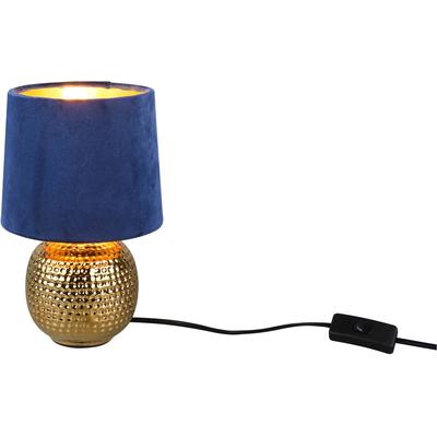 REALITY LEUCHTEN Schreibtischlampe "Sophia", bunt (blau gold), Ø 16,0cm H: 26,0cm, Lampen, Nachttischlampe, Keramik Fuß mit Samtschirm, Tischlampe Tischleuchte Nachttischleuchte Image