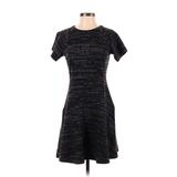 Ann Taylor LOFT Casual Dress - A-Line Crew Neck Short Sleeve: Black Jacquard Dresses - Women's Size 4 Plus