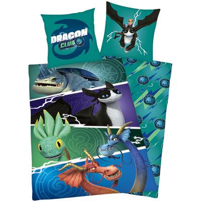 Bettwäsche "Dragons", blau (blau, grün), B/L: 135cm x 200cm, , Renforcé, B/L: 80cm x 80cm, Renforcu00e9, Obermaterial: 100% Baumwolle, Bettwäsche, Wendebettwäsche Image