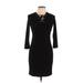 Calvin Klein Casual Dress - Sheath Tie Neck 3/4 sleeves: Black Print Dresses - Women's Size 2