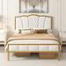 Queen or Full Size Bed Frame, Modern Velvet Upholstered Bed with Tufted Headboard, Noise Free Golden Metal Platform Bed
