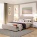 Linen Upholstered Queen Size Metal Platform Bed with Big Drawer, Elegant Design