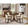 Alcott Hill® Jevale 5-Pc Dining Set Includes a Round Wooden Table & 4 Parson Chairs - Antique Walnut finish Wood/Upholstered in Brown | Wayfair