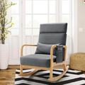 BALICHUN Patio Rocking Chair Solid Wood Rocker with Adjustable Backrest 300Lbs Support Rocking Chairs for Both Outdoor and Indoor (Grey)