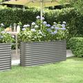 Anself Garden Raised Bed Powder-Coated Steel Patio Planter Box Metal Patio Plant Pot Gray for Outdoor Gardening Vegetable Flower Herbs Balcony Decor 59.8 x 15.7 x 26.8 Inches